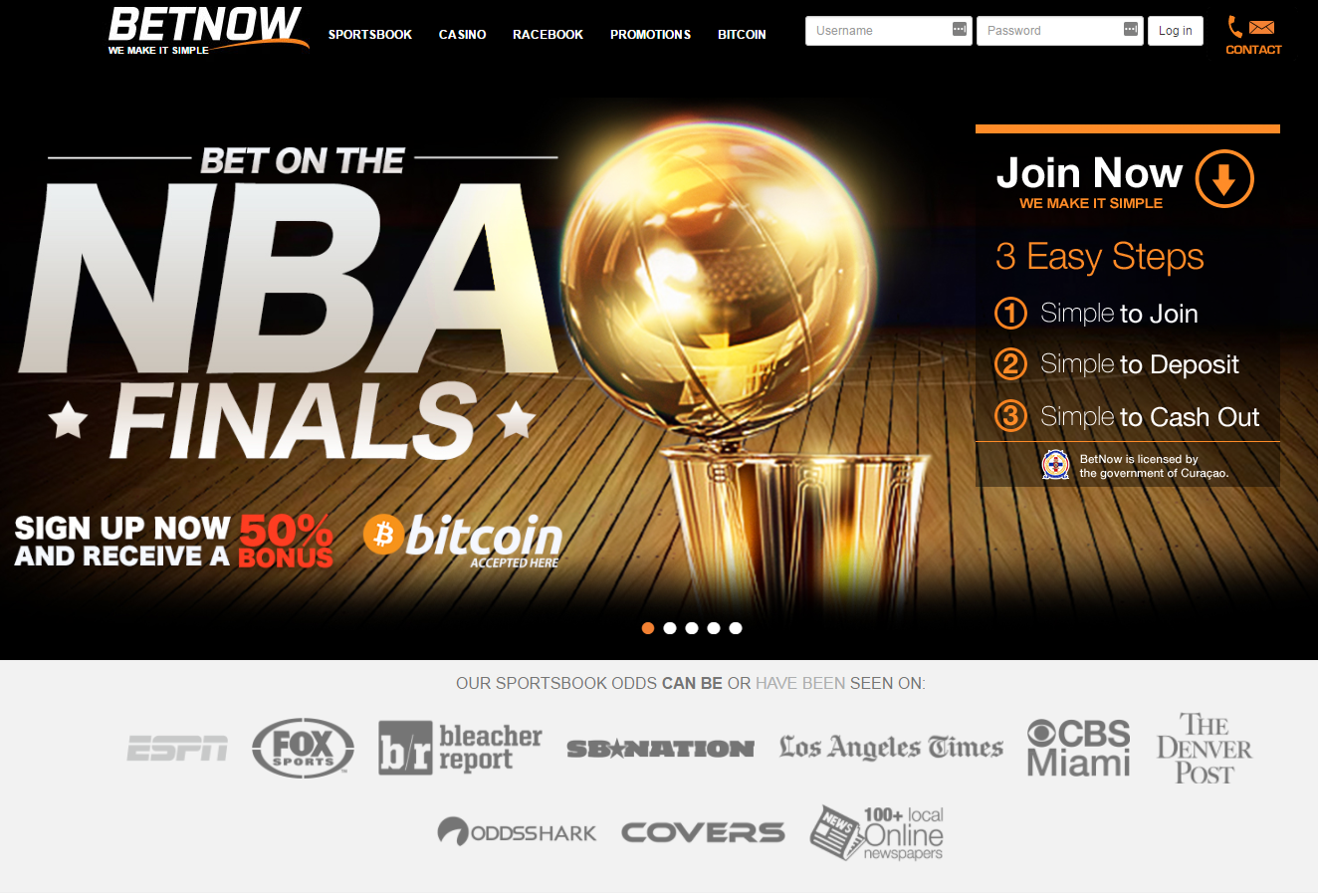 BetNow sportsbook home page
