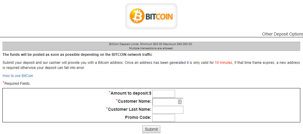 BetNow Bitcoin Deposit