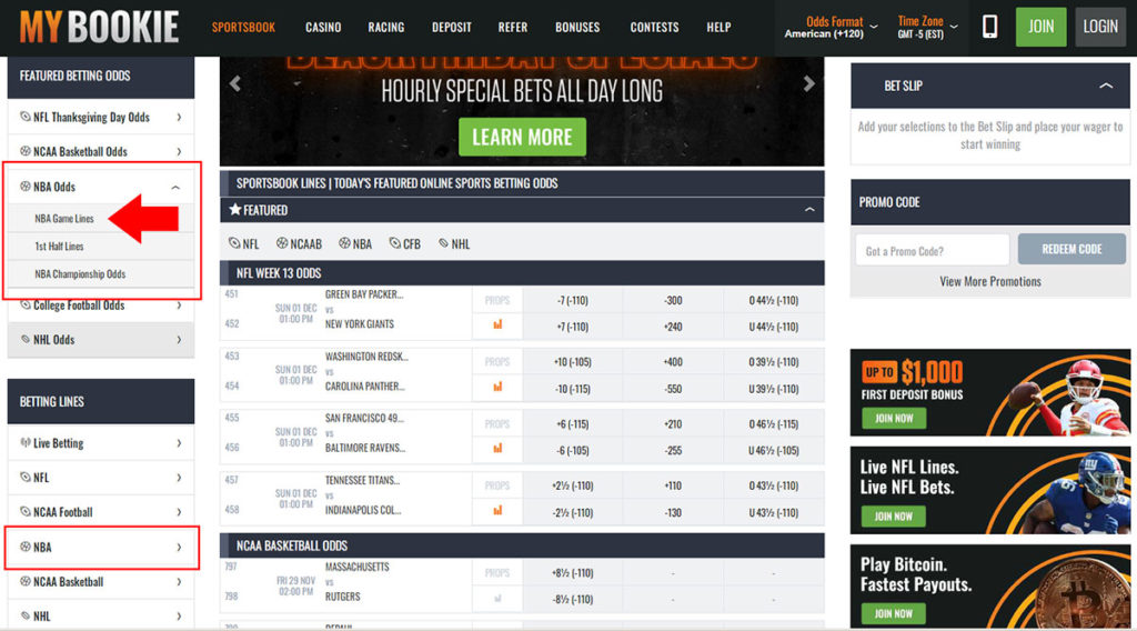 Locate the NBA Game Betting Lines