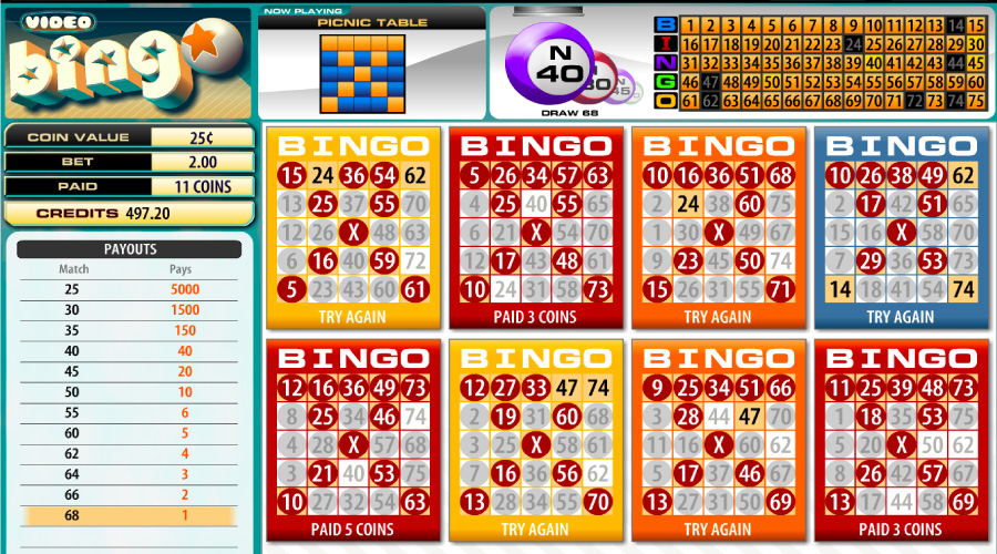 Video Bingo Game Layout